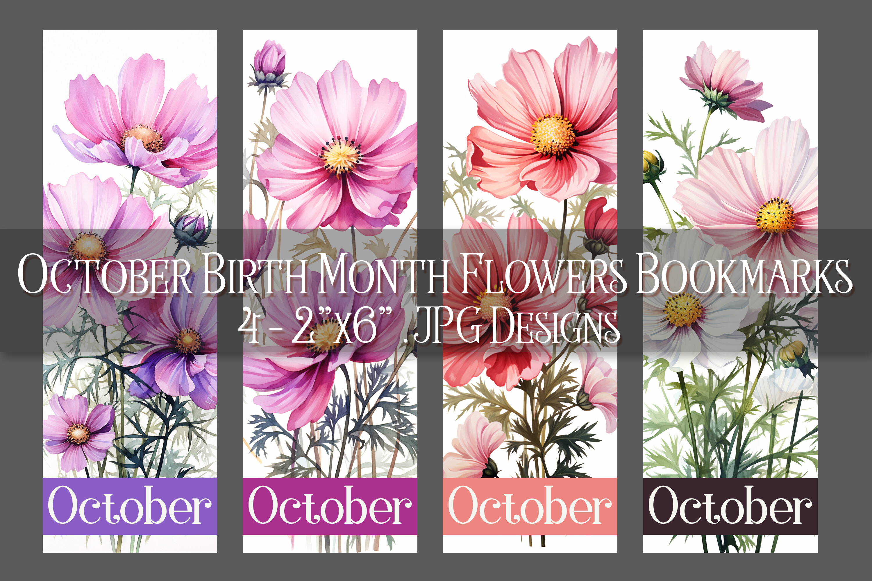 October Floral Bookmark, Cosmos Flowers Graphic by Designing with Marlo ...