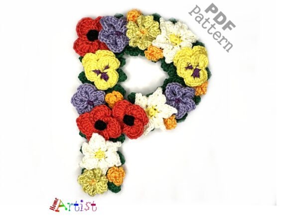Floral Letter P Crochet Applique Pattern