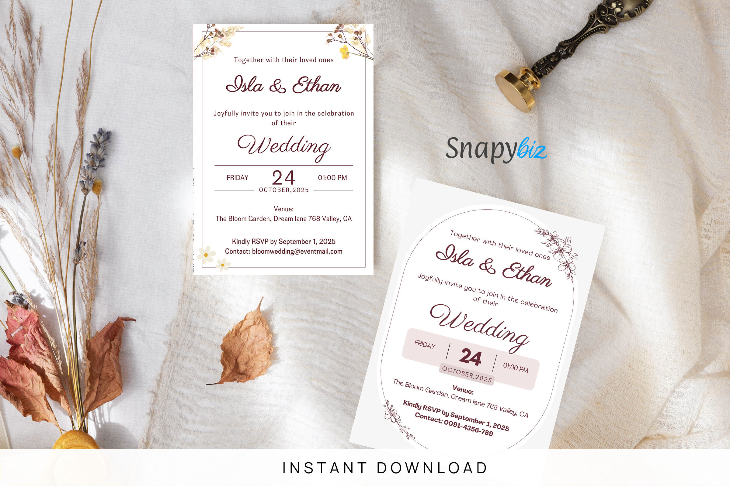 Floral Wedding Invitation Canva Template