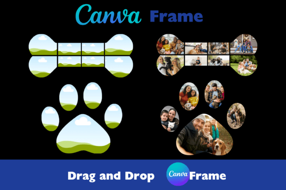 Dog bone and paw print Canva photo frame