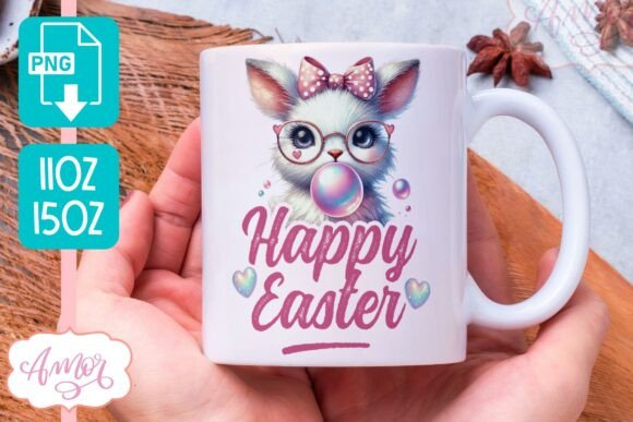 Easter Bunny Mug Wrap Png Template Graphics