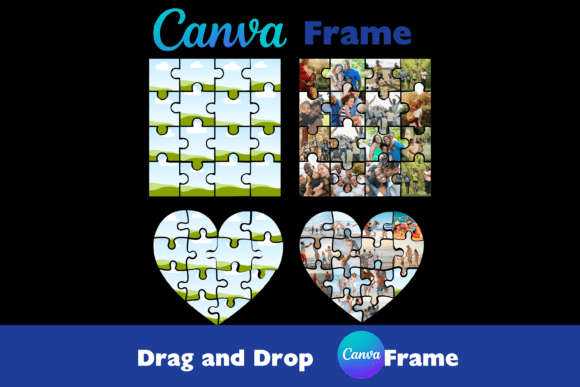 Heart square Canva frame photo puzzle for photo collages