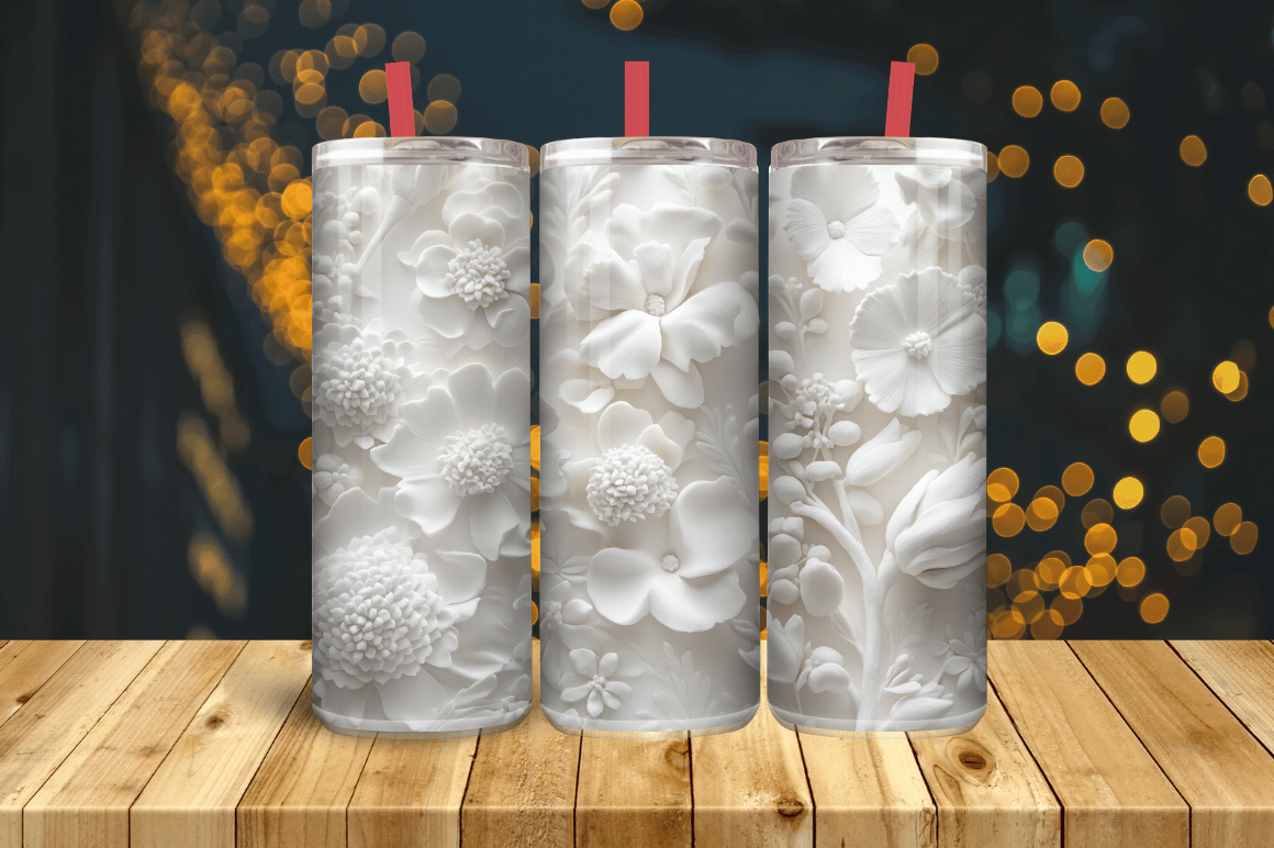 Seamless 3D White Floral Tumbler Wrap Graphic by Magic Creative ...