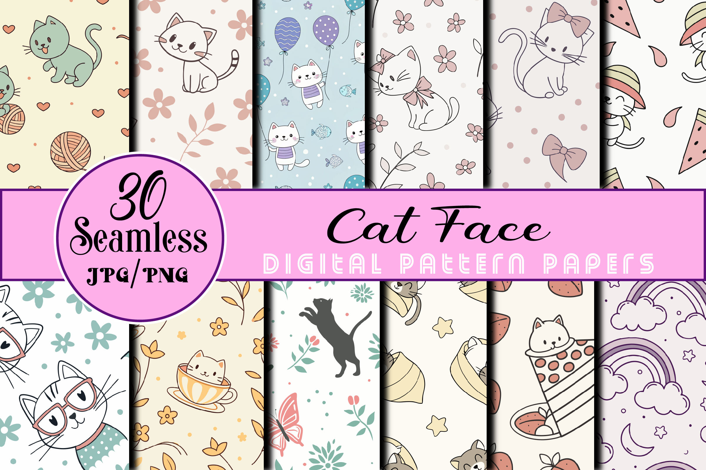 Seamless Cat Face Pattern Background Graphic by Designstock · Creative ...
