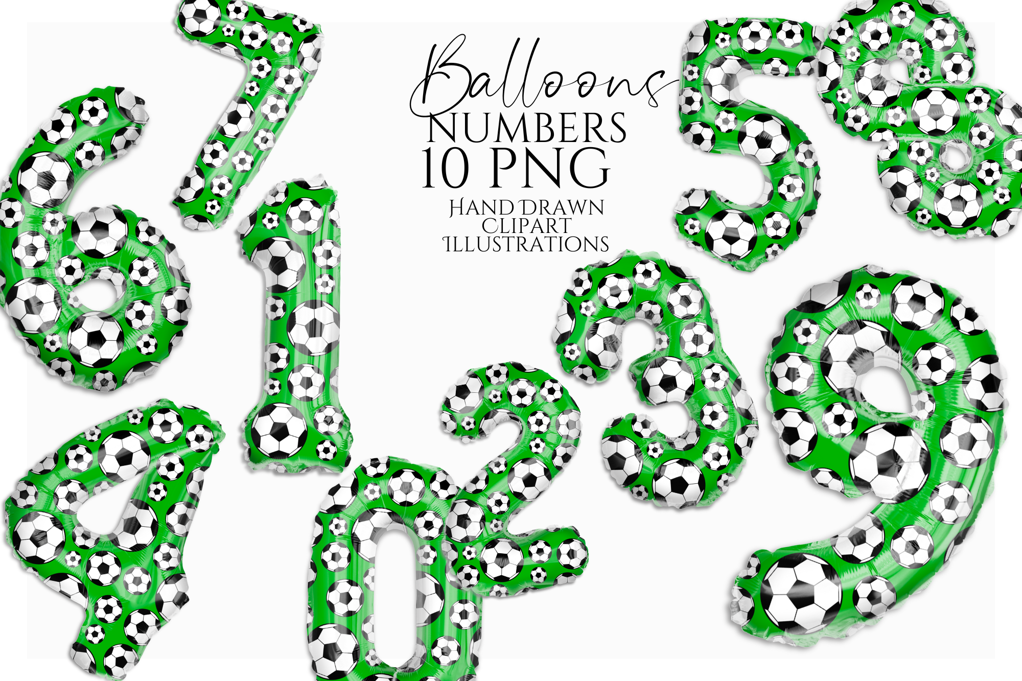 Soccer Balloon Numbers PNG Clipart Set