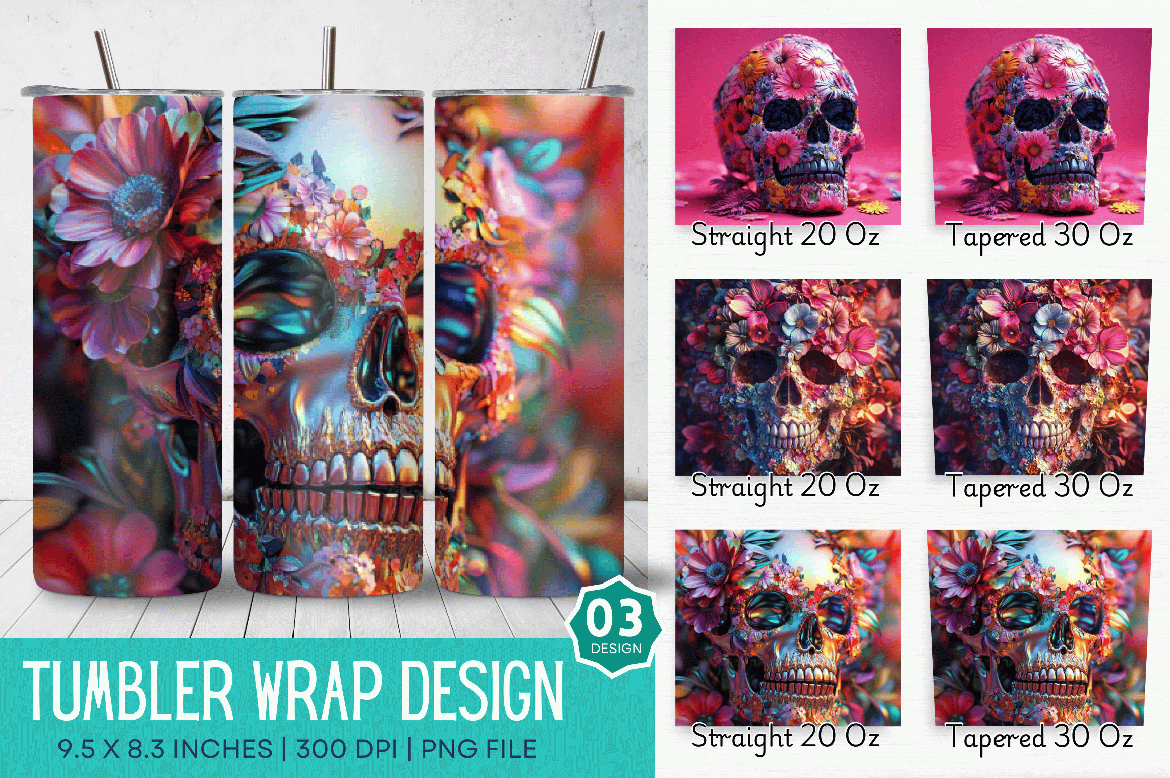 3D Floral Skull Tumbler Design Graphic by Digital_Art12 · Creative Fabrica