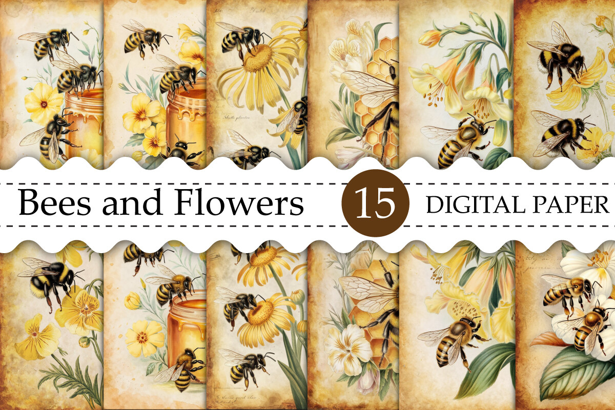 Bees and Flowers Junk Journal Graphic by Ak Artwork · Creative Fabrica