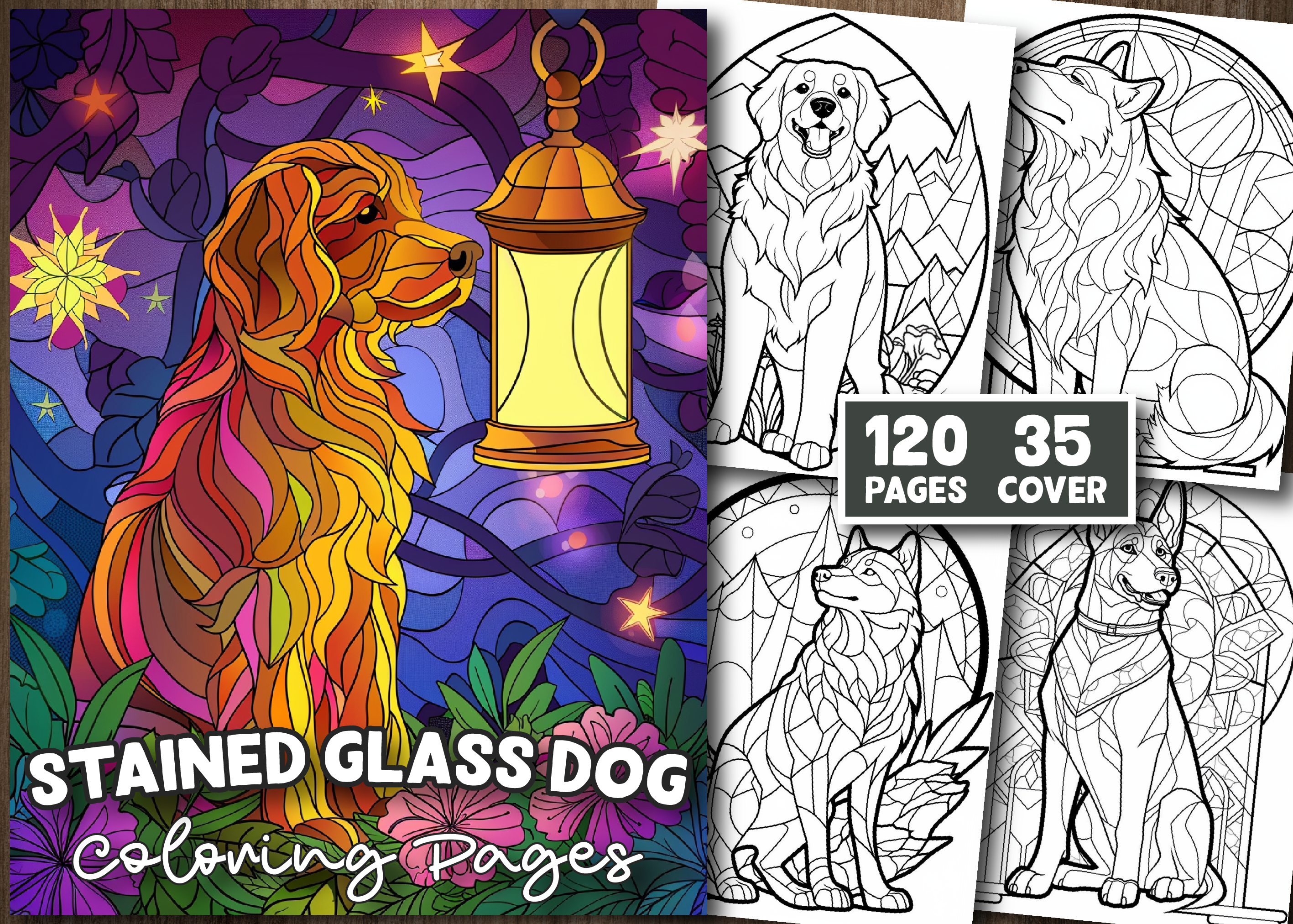 Stained Glass Dog Coloring Book