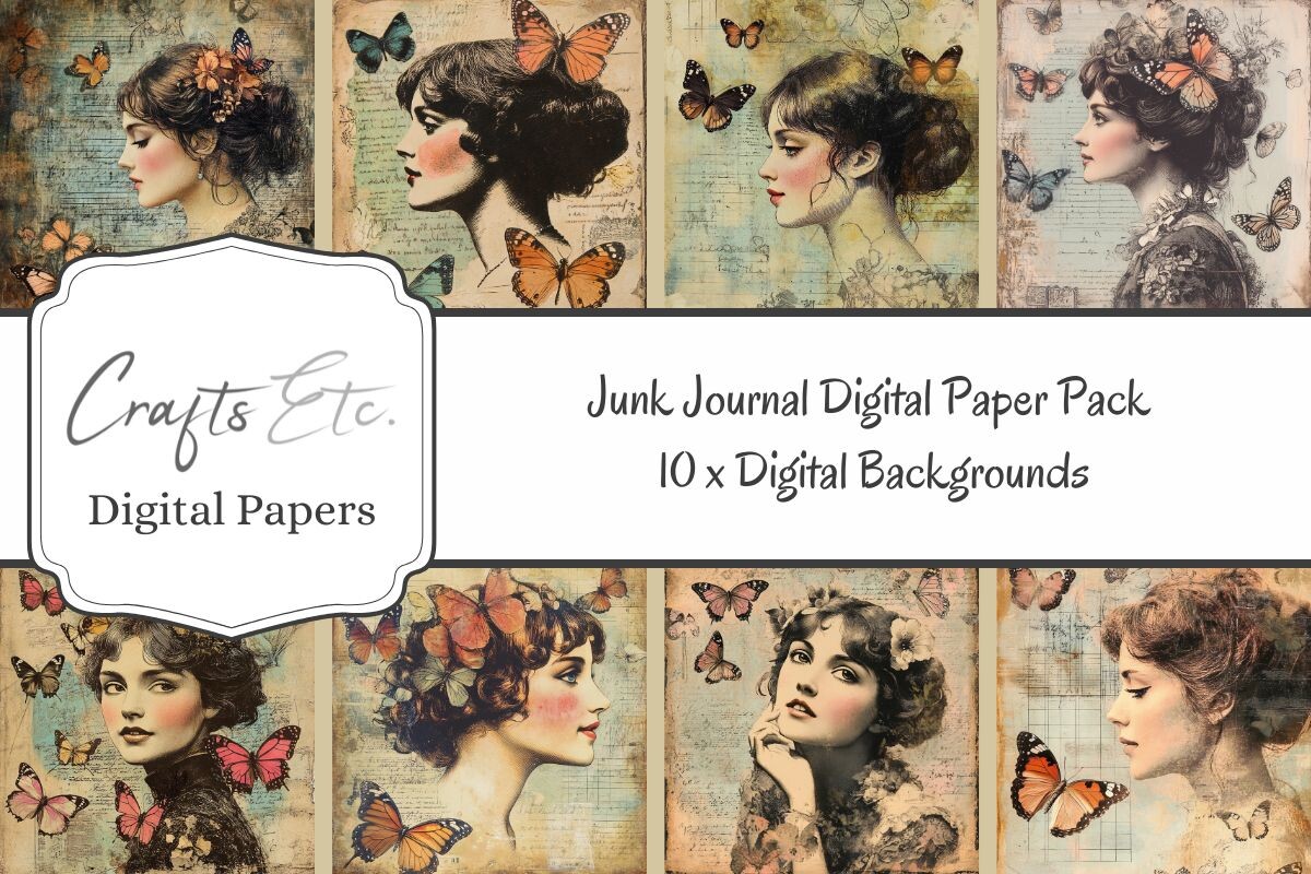 Vintage Lady Junk Journal Digital Papers Graphic by Crafts Etc Art ...