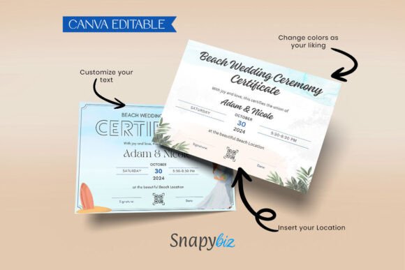 Beach Wedding Canva Certificate Template