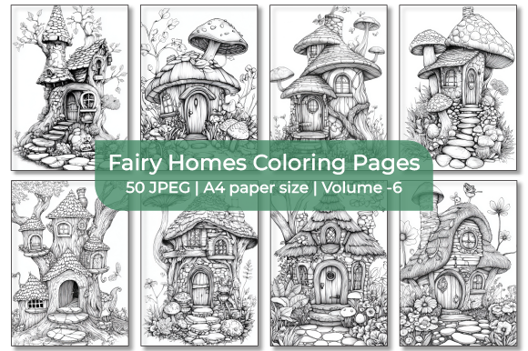 Fantasy Fairy Homes Coloring Pages Graphic by Sumon Chandra · Creative ...