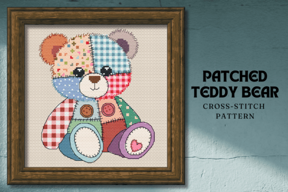 Patched Teddy Bear Cross Stitch Pattern