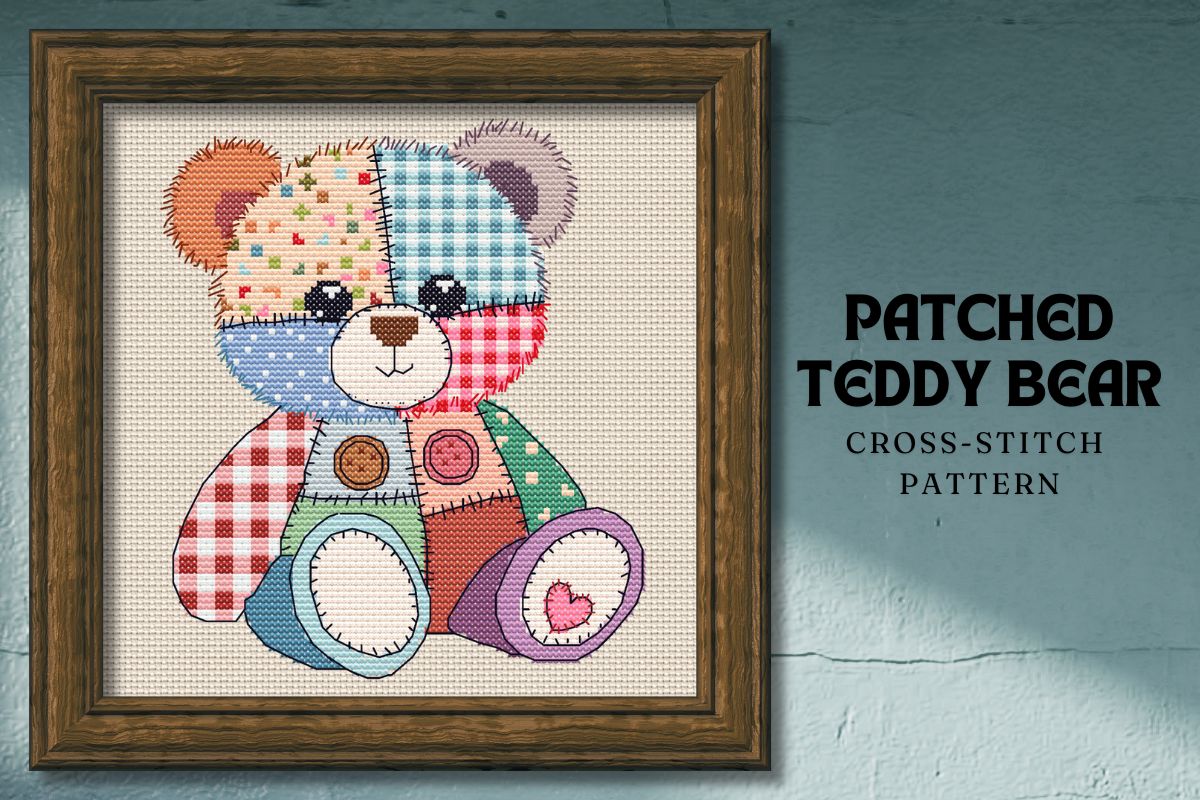 Patched Teddy Bear Cross Stitch Pattern