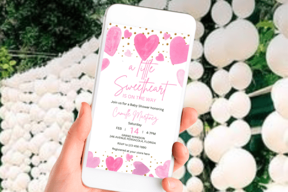 Pink Hearts Baby Shower Invitation