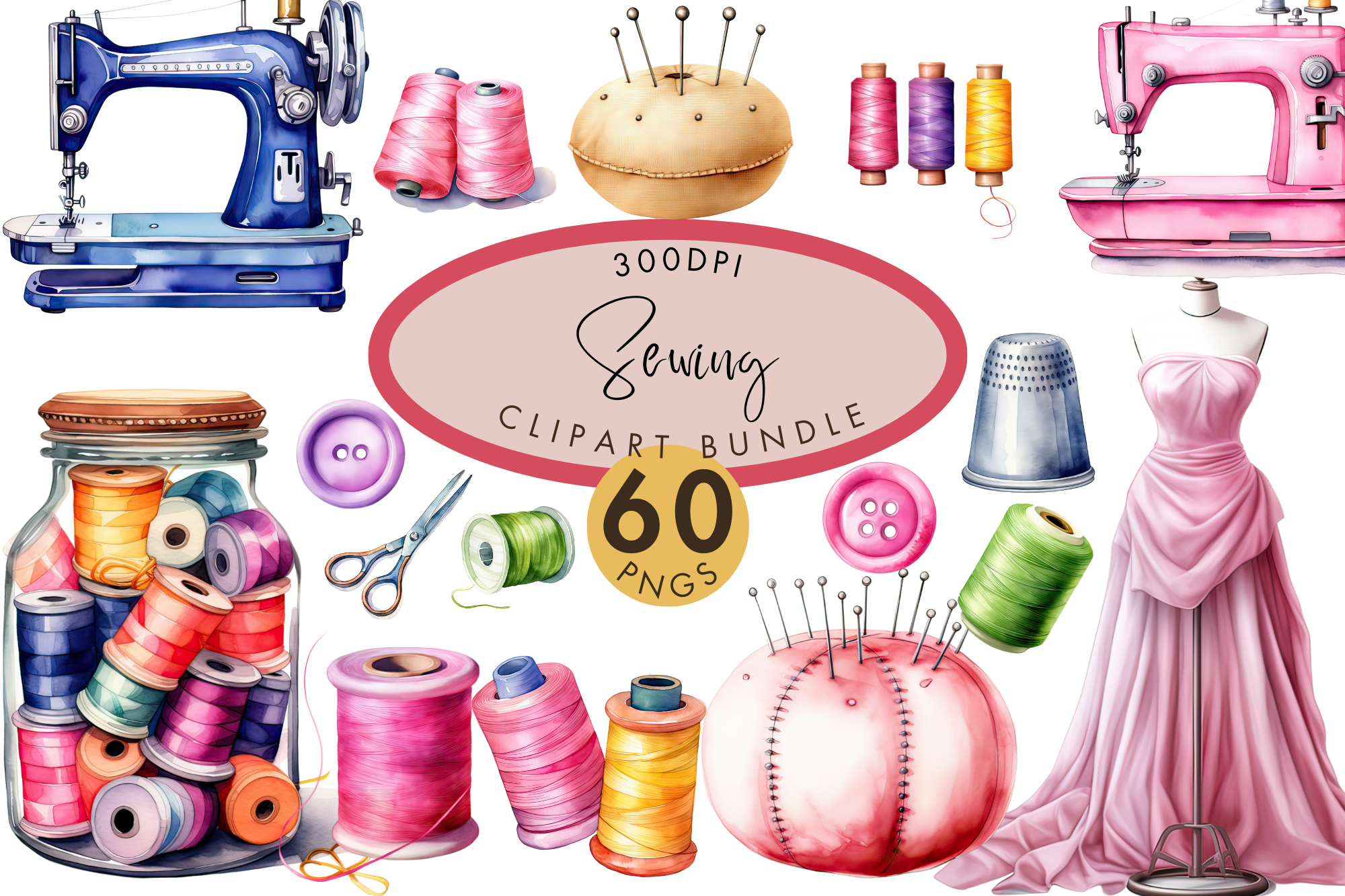 Sewing Clipart Bundle PNG for Crafters
