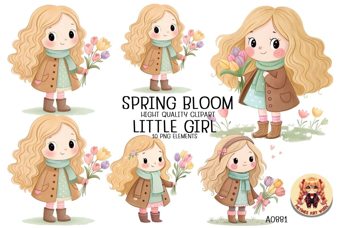 A0881 Spring Bloom Little Girl Graphic by METINEE ART WORK · Creative ...
