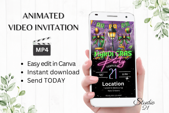 Animated Mardi Gras Party Invite
