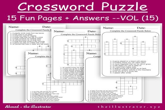 Crossword Riddle Activity Easy Printable Activity Crossword Puzzle Graphic by Ahmed Sherif ...