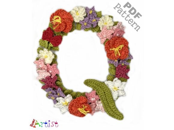 Floral Letter Q Crochet Applique Pattern
