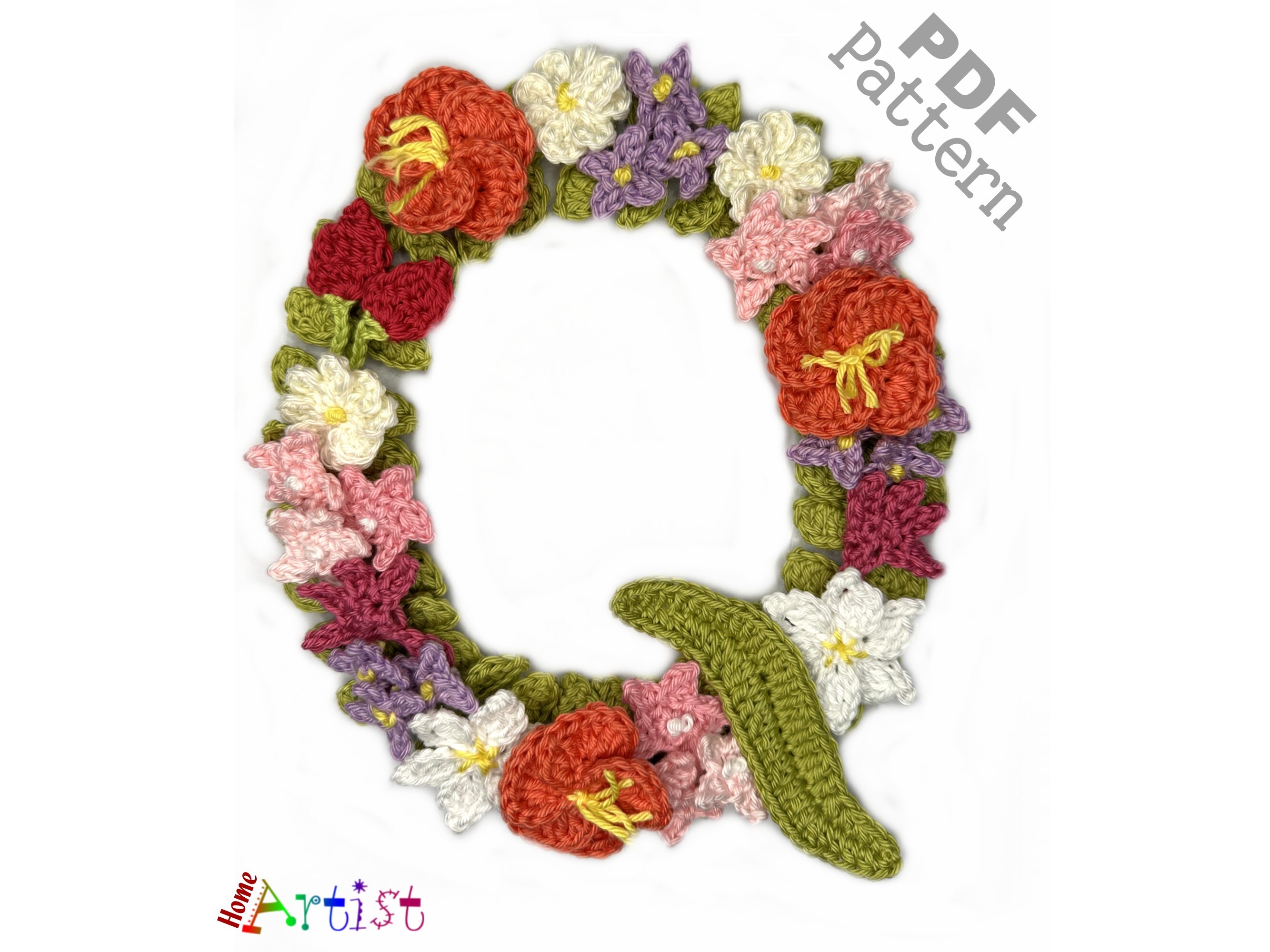 Floral Letter Q Crochet Applique Pattern