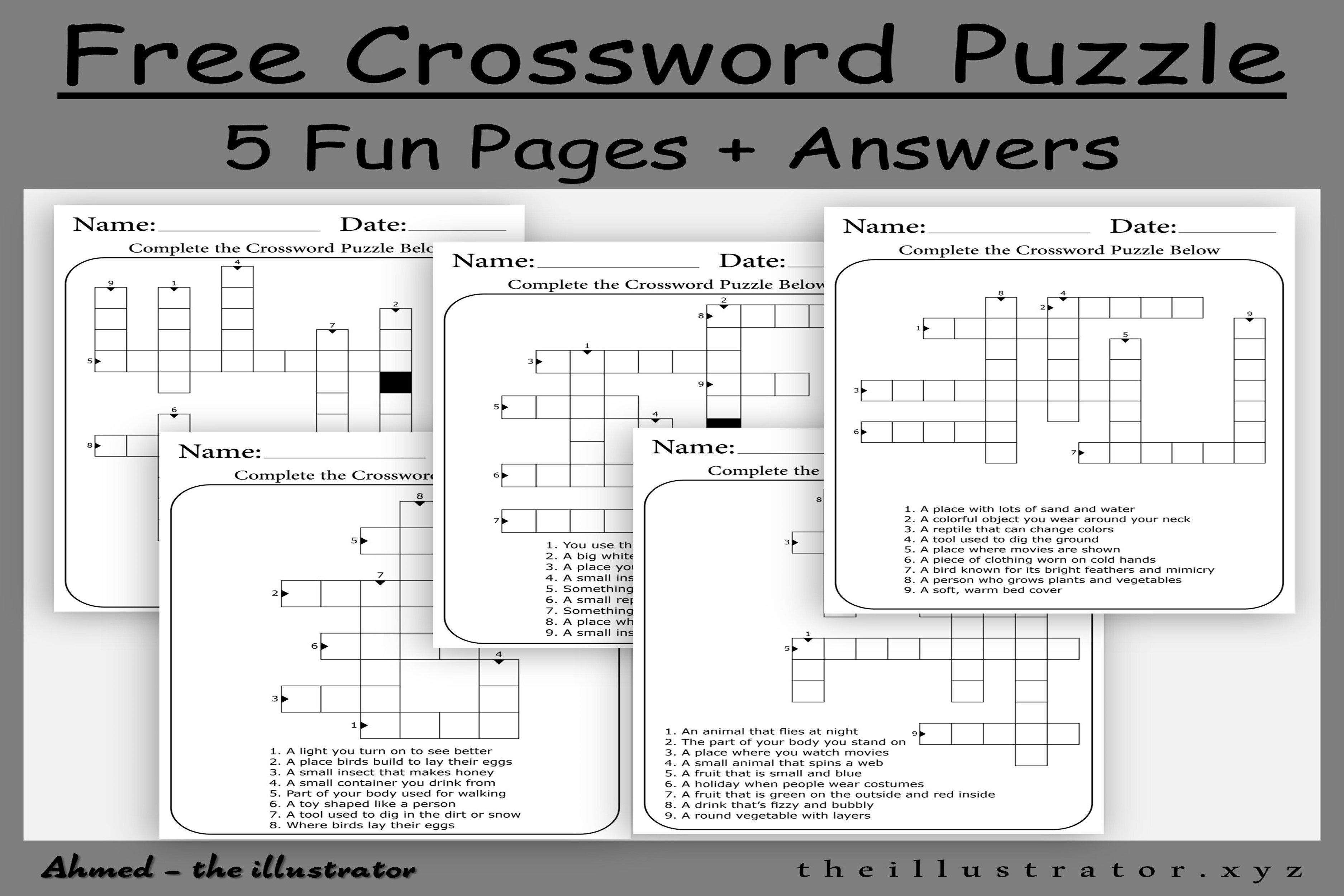 Free Crossword Puzzle for Kids' Memory Graphic by Ahmed Sherif ...