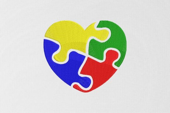 Heart Autism Puzzle Embroidery Design