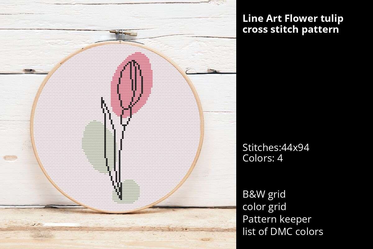 Line Art Flower Tulip Cross Stitch