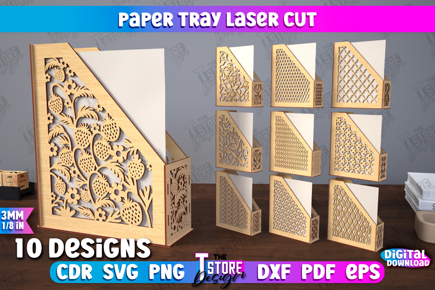 Paper Tray Bundle | Desk Office Organizer laser cut file