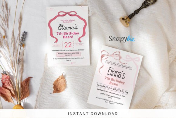 Pink Bow Birthday Invitation Templates