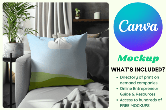 Throw Pillow on Gray Sofa Canva Mockup