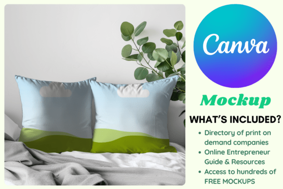 Two Pillows with Eucalyptus Canva Mockup