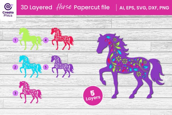 3D Layered Horse Papercut File SVG Animals 3D SVG Craft By Creatophics