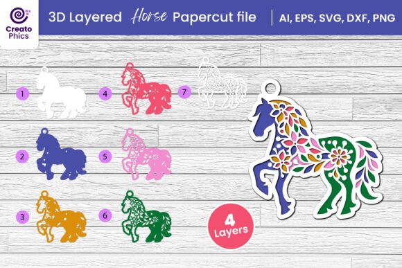 3D Layered Horse Papercut File SVG Animals 3D SVG Craft By Creatophics