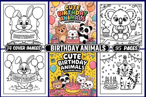 Birthday Animals Coloring Book for Kids