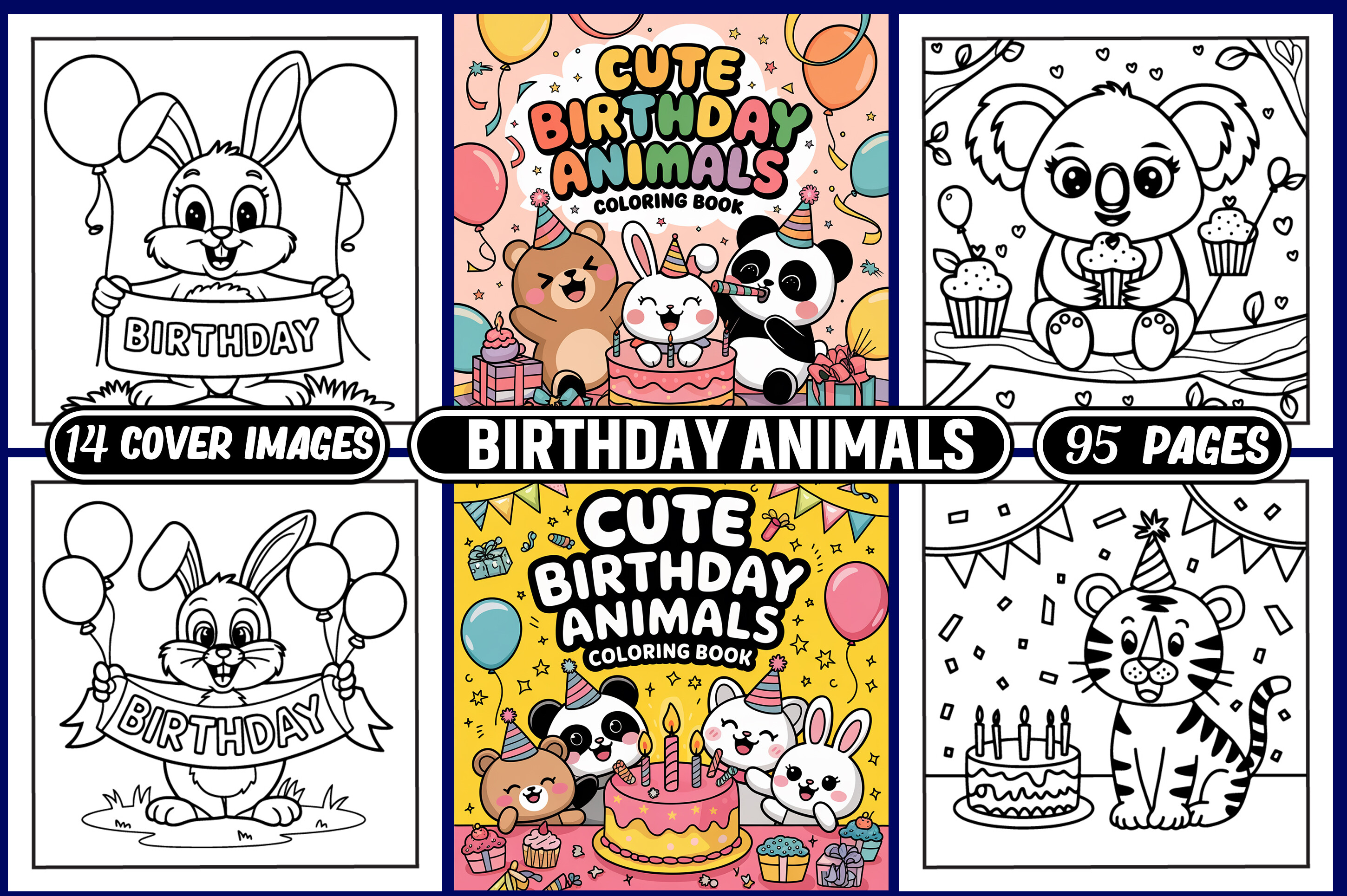 Birthday Animals Coloring Book for Kids