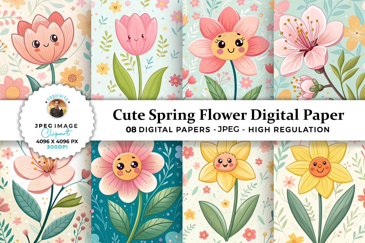 Cute Spring Flower Digital Paper Graphic by sagorarts · Creative Fabrica