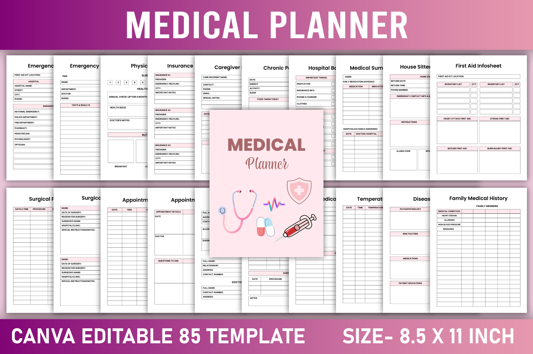 Editable Medical Planner Canva Template
