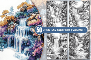 Fantasy Waterfall Coloring Pages Graphic by Sumon Chandra · Creative ...