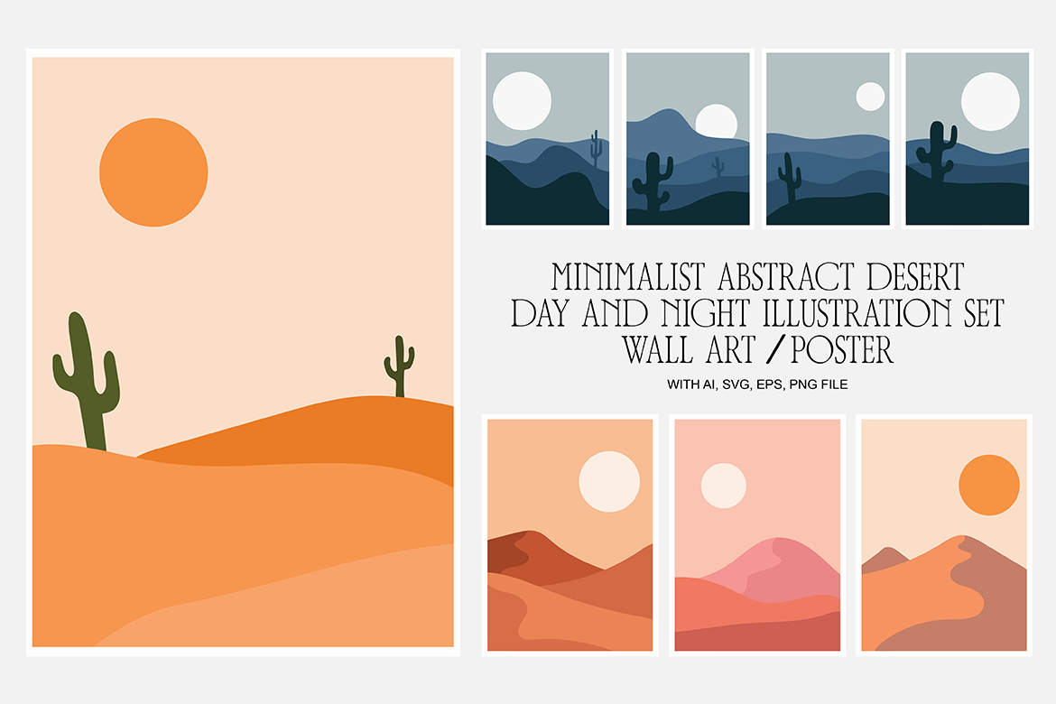 Desert Abstract Design Minimalist Abstract Desert Design Set Graphic by insentypestd ...