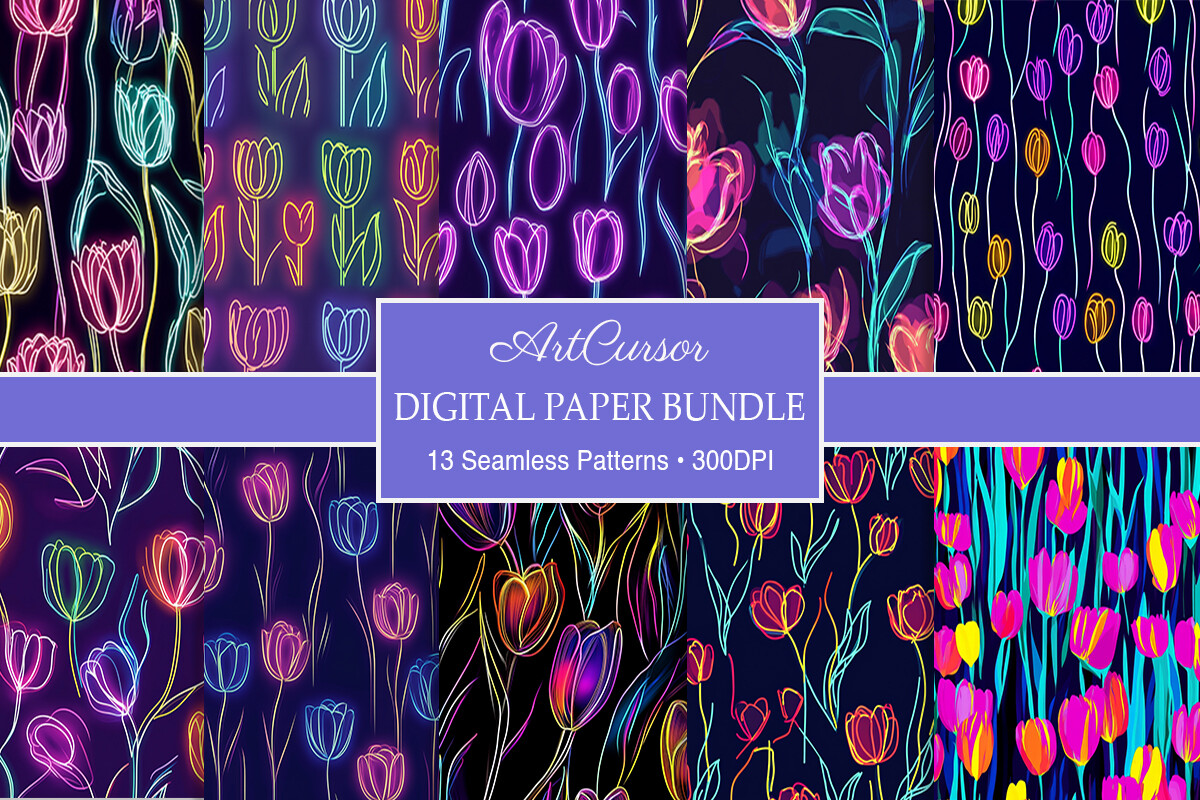 Vivid Neon Tulips Flowers Digital Papers Graphic by ArtCursor ...