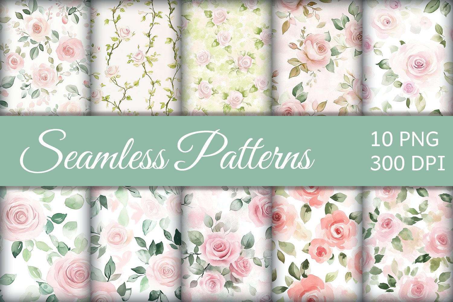 Watercolor Rose Seamless Patterns PNG Graphic by Ksenia Ivanova ...
