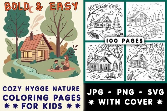 Bold Easy Cozy Hygge Nature Coloring