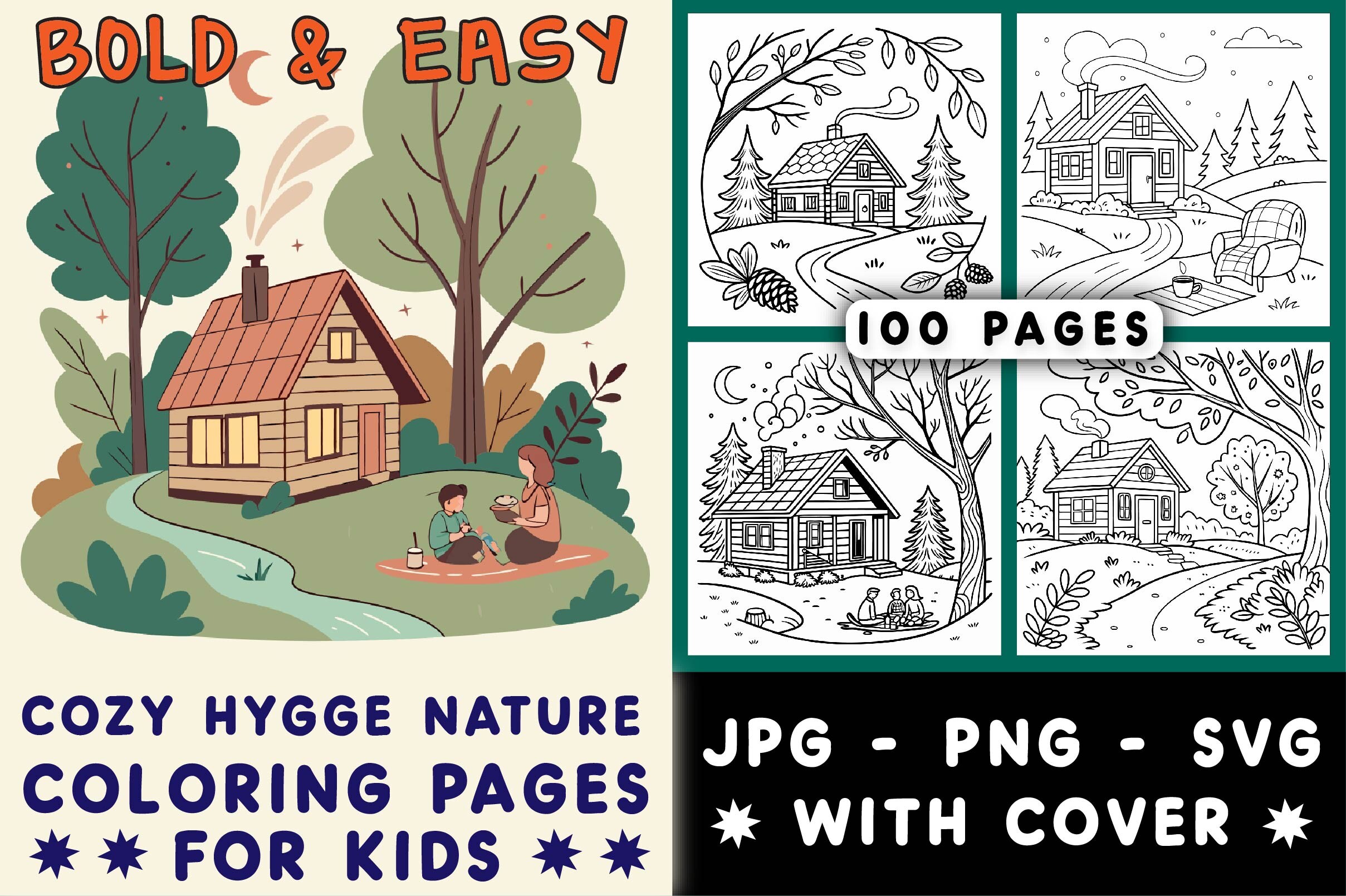 Bold Easy Cozy Hygge Nature Coloring