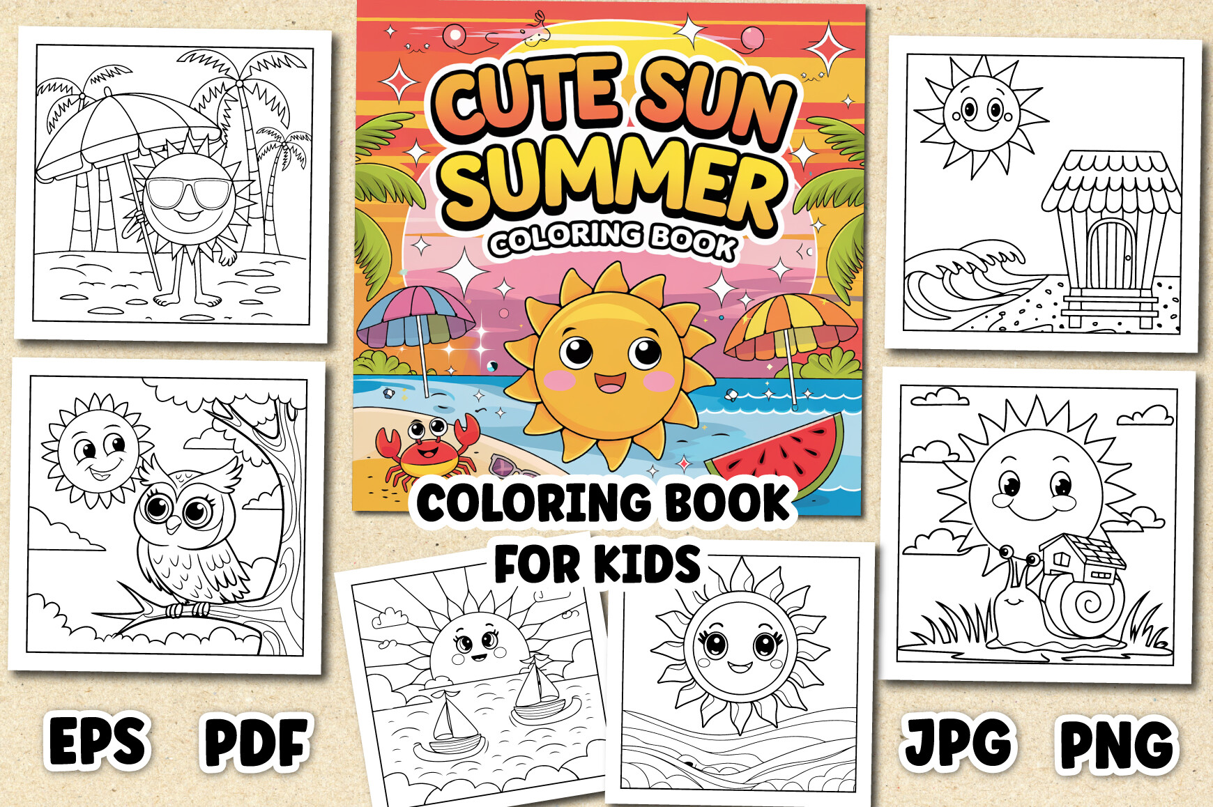 Cute Sun Summer Coloring Pages for Kids