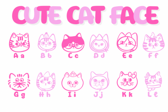 Cute Cat Face Font PNG with transparent background - Preview 1