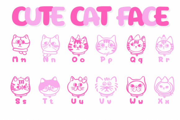 Cute Cat Face Font PNG with transparent background - Preview 2