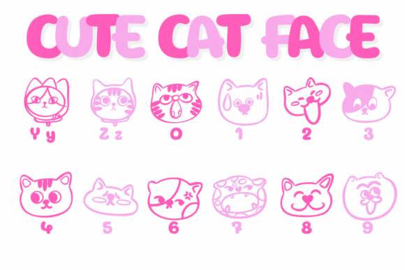 Cute Cat Face Font PNG with transparent background - Preview 3