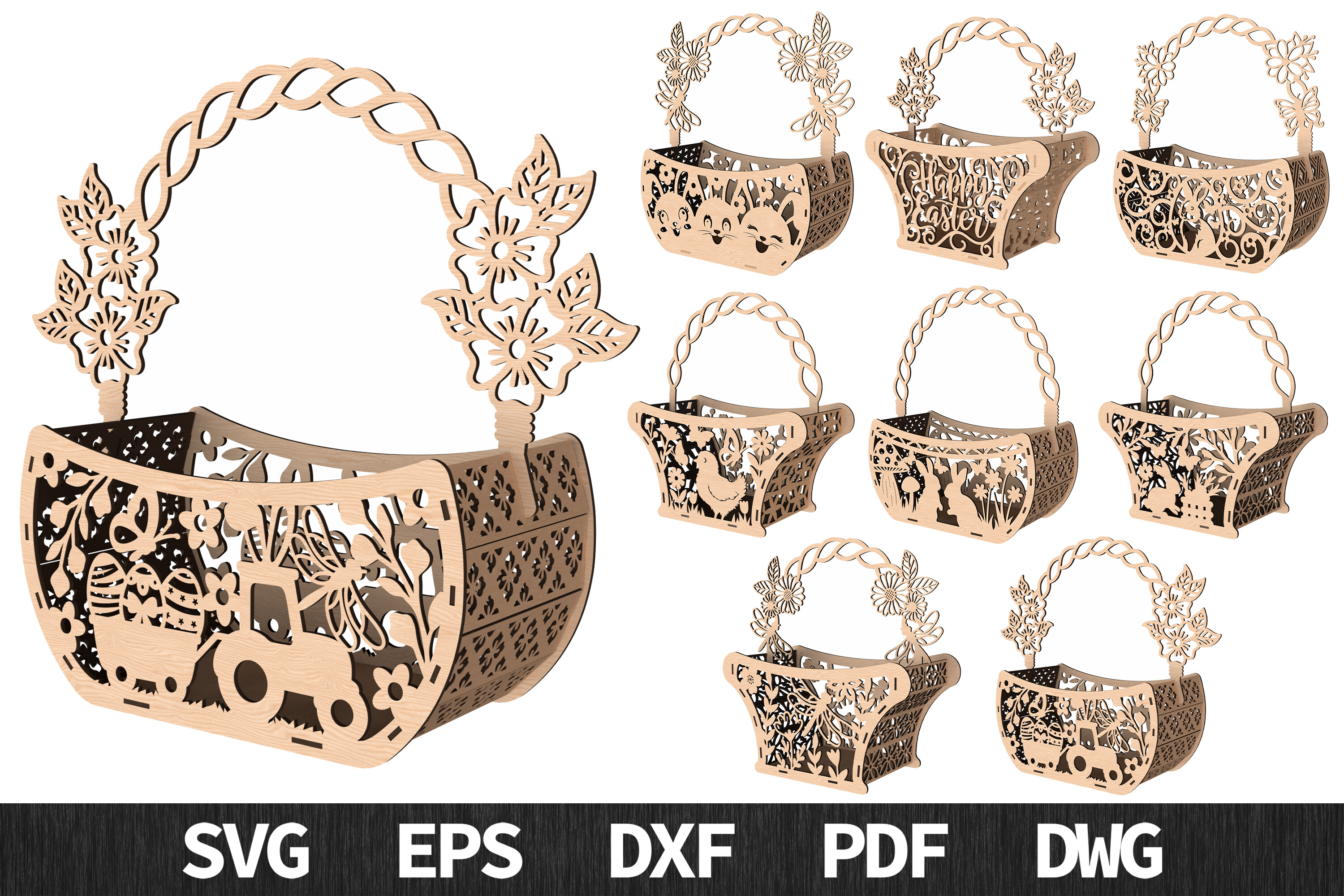 Easter Basket Bundle SVG Laser Cut · Creative Fabrica