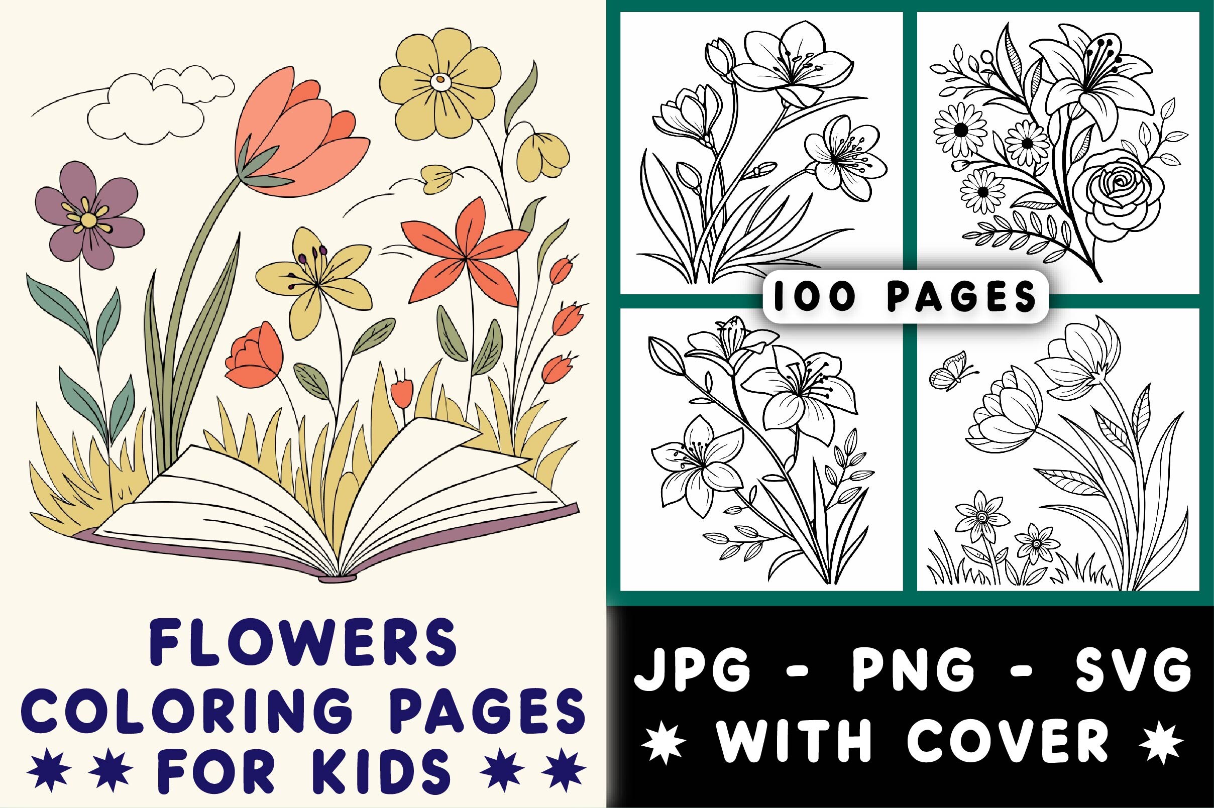 Flowers Coloring Book Pages for Kids Graphic by Design Bloom · Creative ...