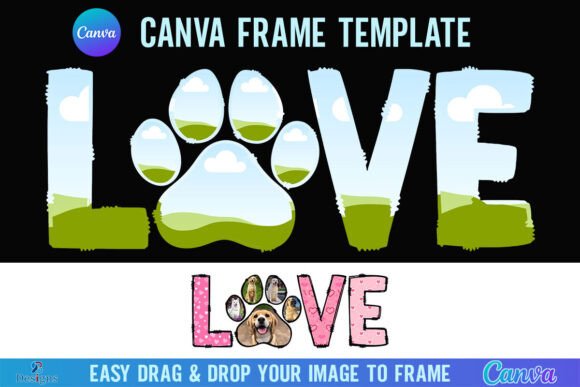 Love Dog Canva Frame Cat Dog Paw Print